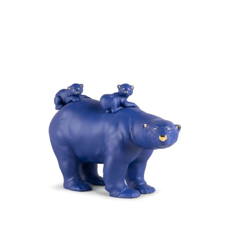 Mummy bear and babies (blue-gold) Sculpture by Lladró