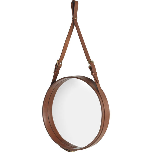 Adnet Wall Mirror Circular Tan Leather Ø45 cm