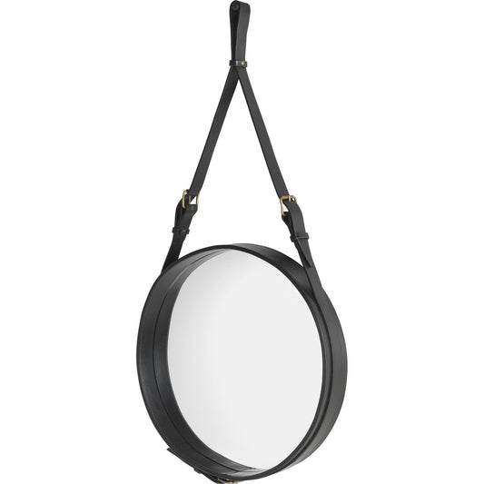 Adnet Wall Mirror Circular Black Leather Ø45 cm