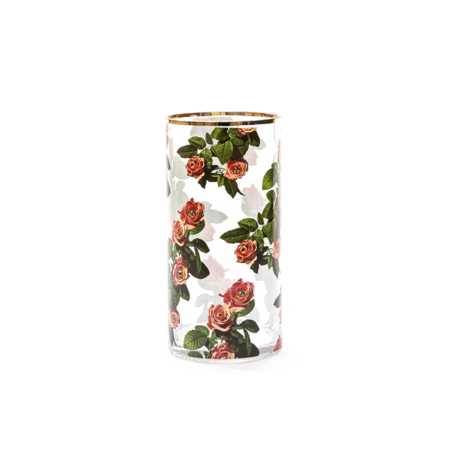 medium Cylindrical Glass Vase Roses by Seletti