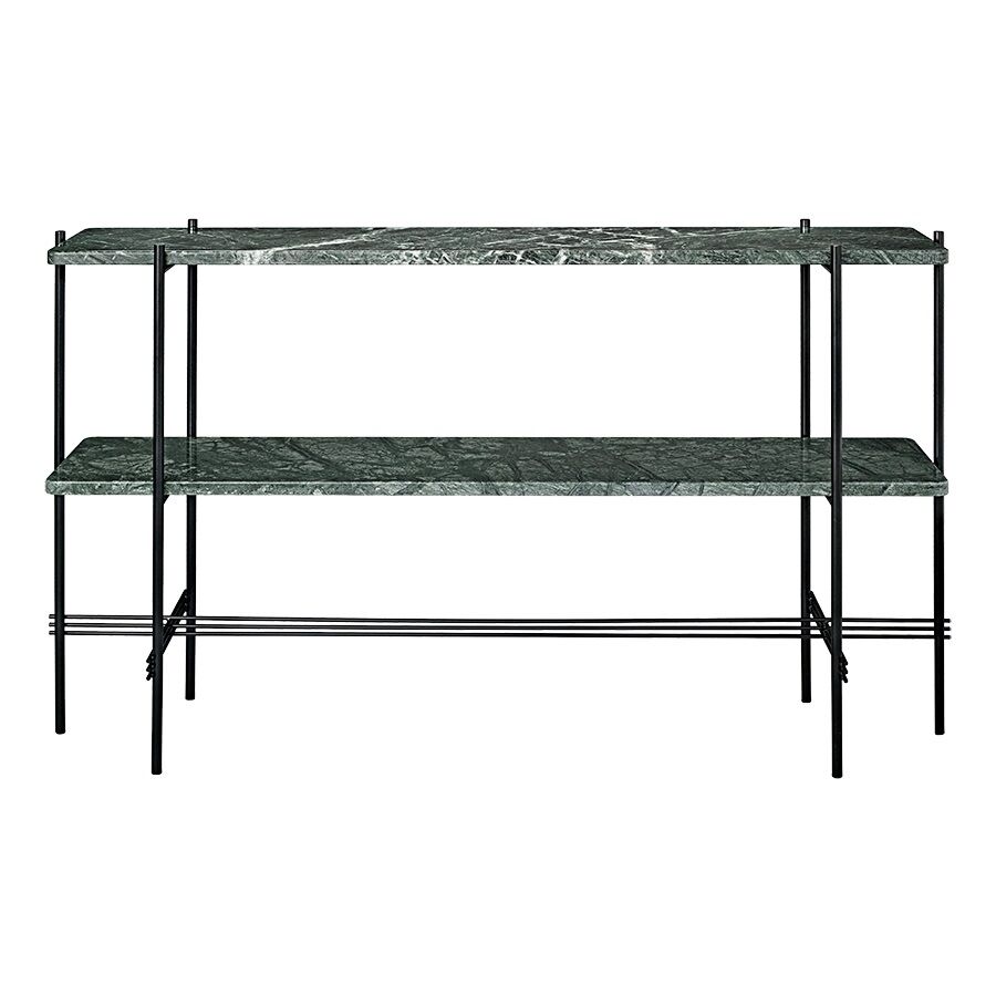 TS Console Table 120x72 With 2 Shelves Black/ Green Guatemala Marble
