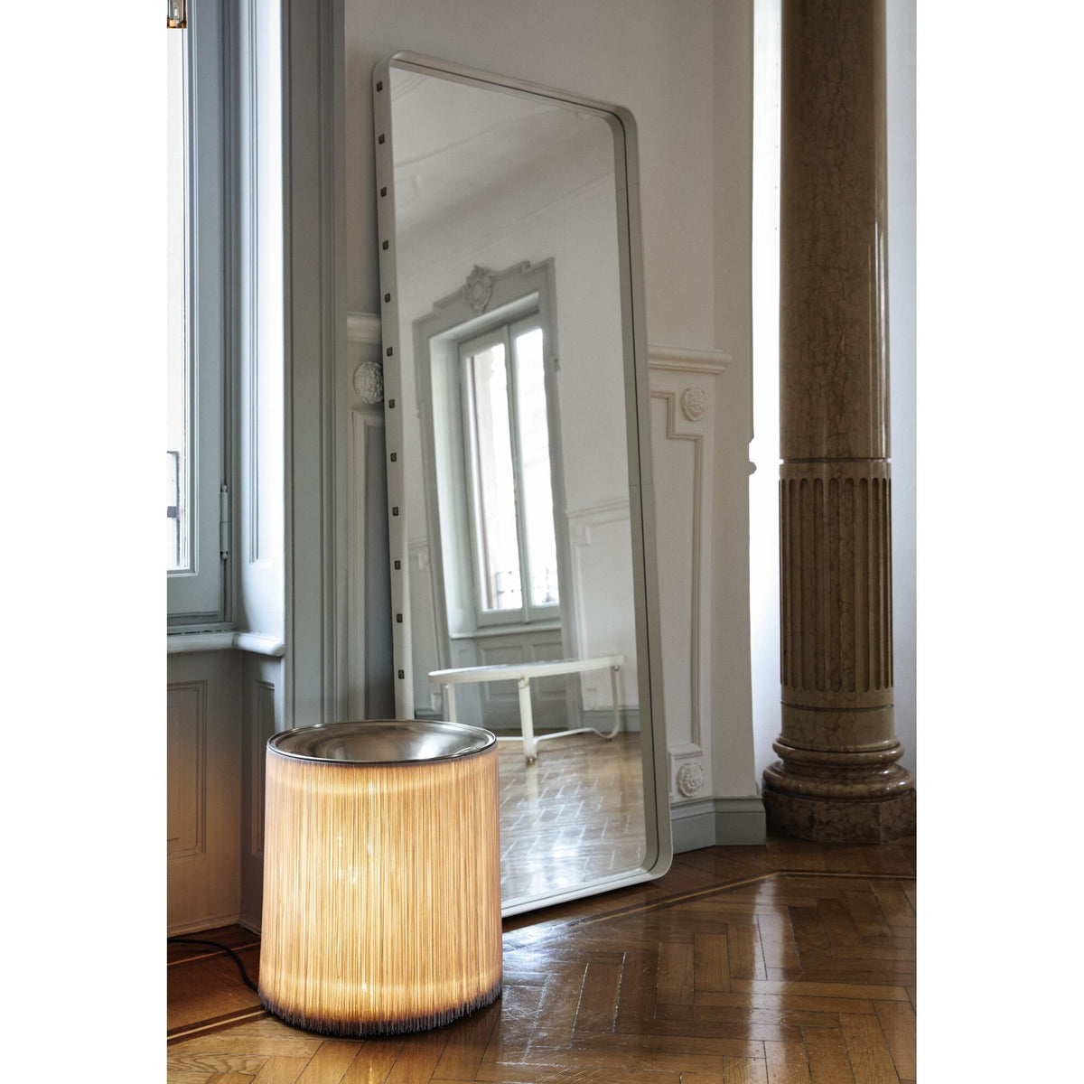 Adnet Mirror 70x180 Cream Leather