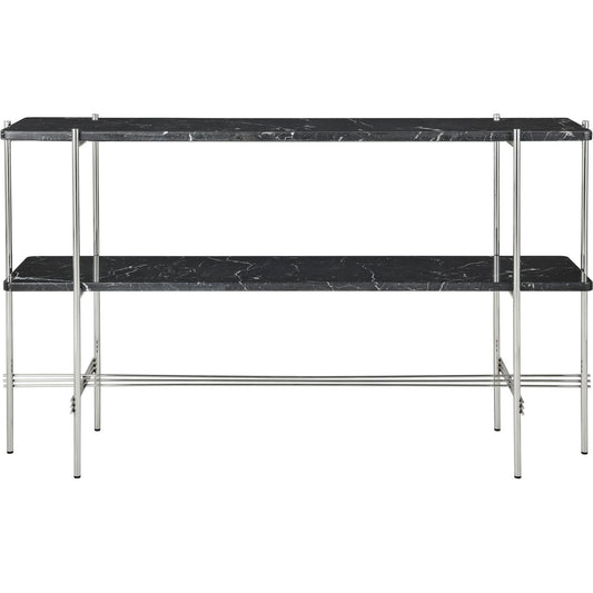 TS Console Table H72 2 Shelves Polished Steel Black Marquina Marble