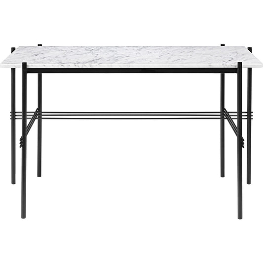 TS Desk 120 x 60 cm w. Black Base and White Carrara Marble Top
