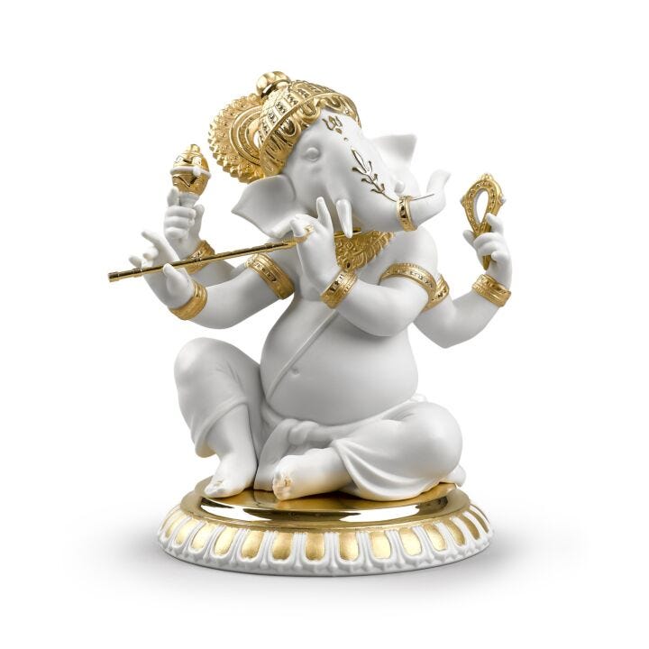 Bansuri Ganesha Figurine by Lladró #Golden Lustre