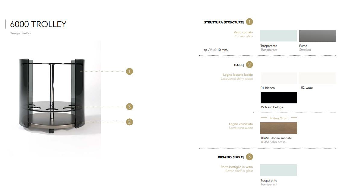 6000 TROLLEY - Round glass coffee table with castors