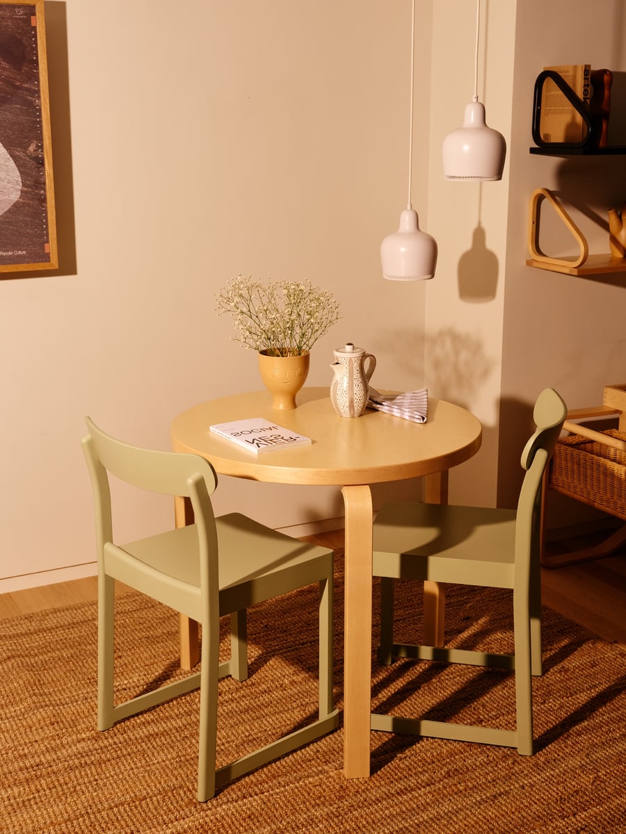 Aalto table 90B, birch - white laminate