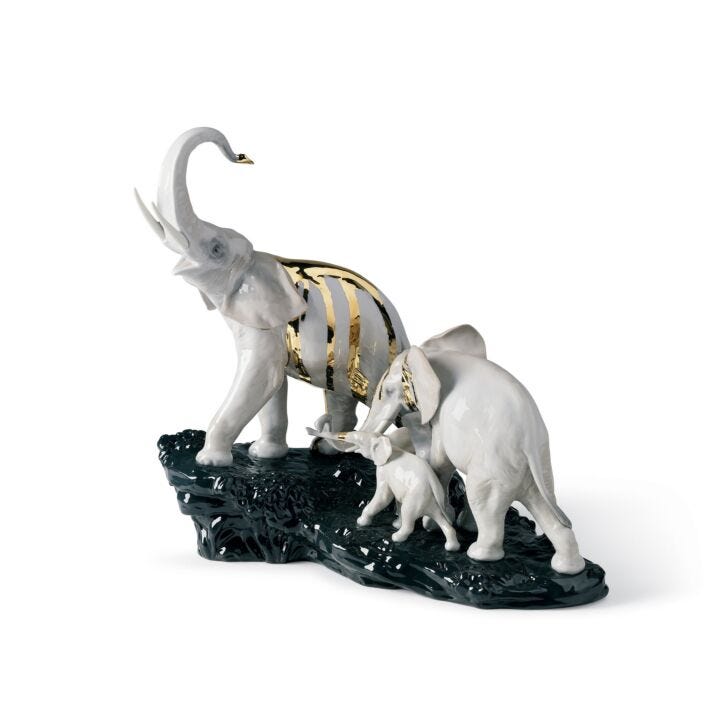 Celebration Elephants on Black Rock Figurine by Lladró