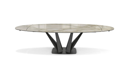 Alliage Dining Table Barrel/Oval by Roche Bobois #L. 220 x H. 75 x P. 115 cm/Marble | Calacata gold