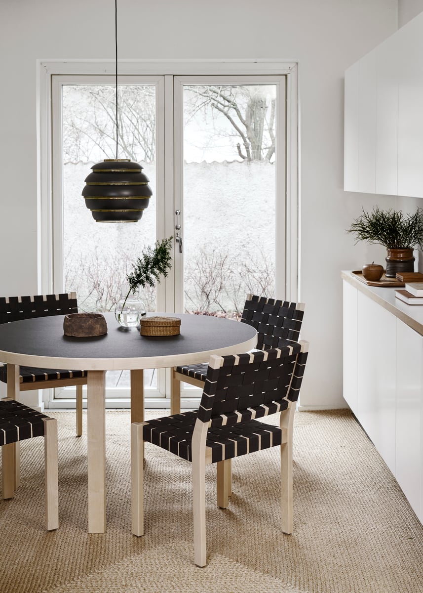 Aalto table 91, birch - black linoleum