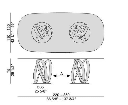 INFINITY - Oval Table with 2 Base (Marble)