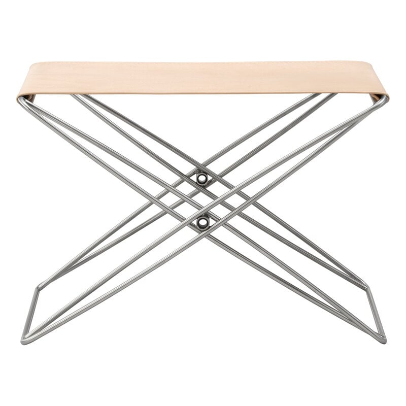 JG folding stool by Fredericia #brushed steel - natural leather #