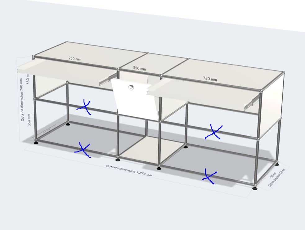 USM Haller Desk 1850 (1 drop down doors, 2 extension shelves)