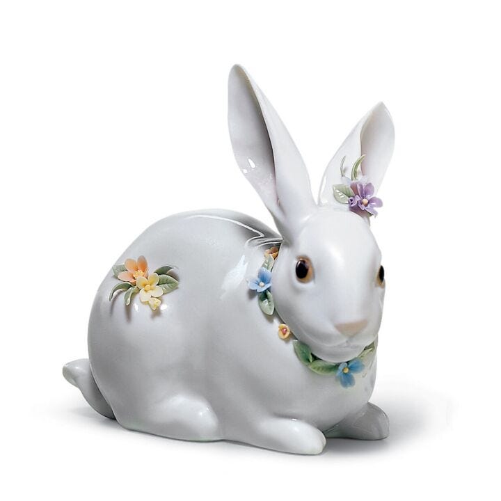 Attentive Bunny with Flowers Figurine by Lladró