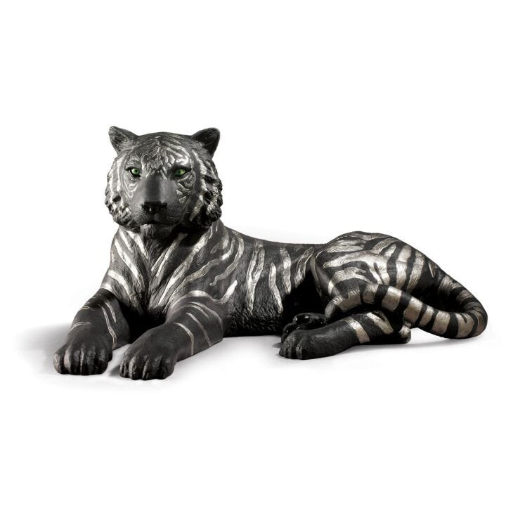 Tiger Figurine by Lladró #Silver Lustre and Black