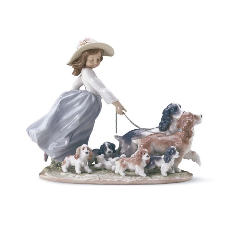 Puppy Parade Girl with Dogs Figurine by Lladró