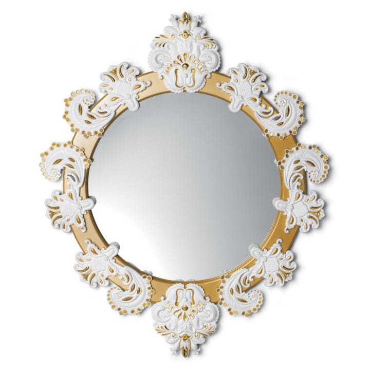 Round Wall Mirror by Lladró #Golden Lustre and White