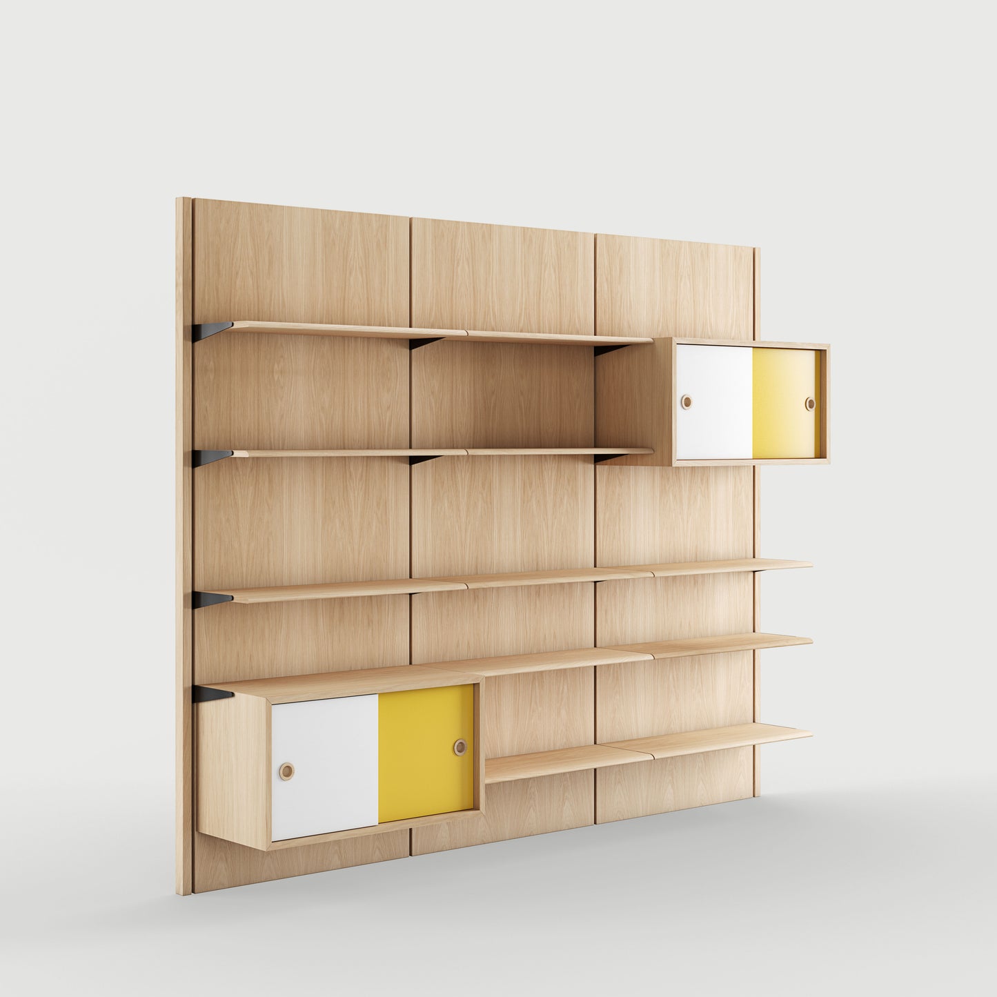 THE PANEL SYSTEM (3A - 3 panels w. 11 shelves and 2 small cupboards)