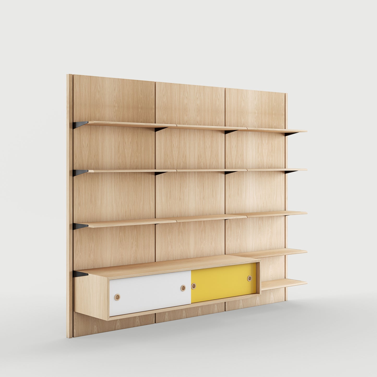 THE PANEL SYSTEM (3B - 3 panels w. 11 shelves and 1 large cupboard)