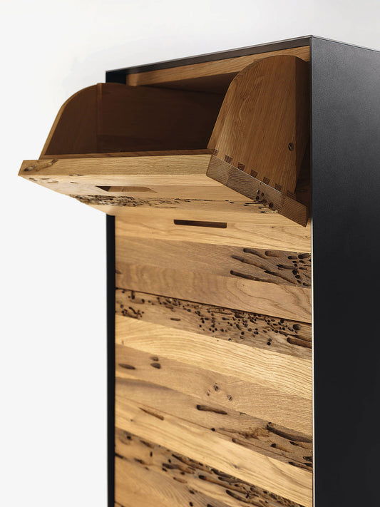 RIALTO Tower 1&2 - Chest of drawers in solid wood and blockboard, with iron or wooden frame
