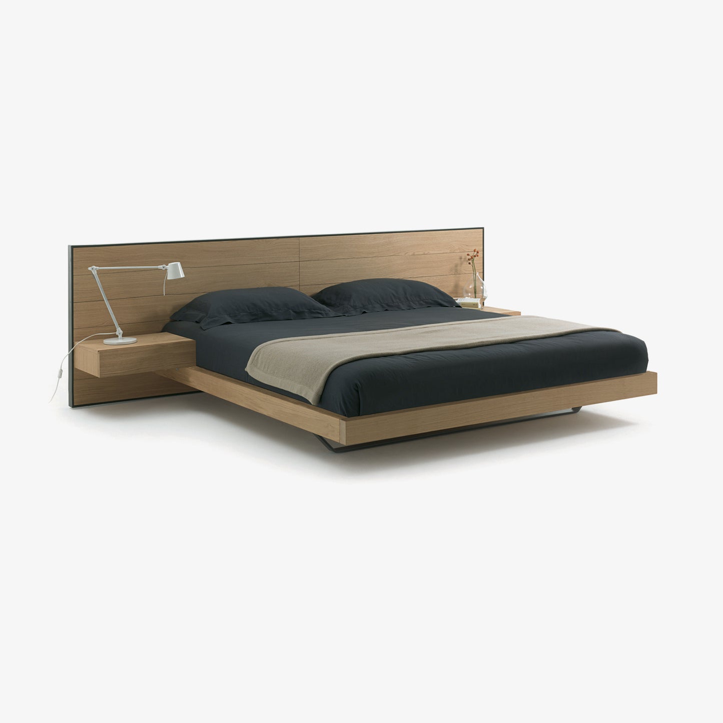 RIALTO - Wood veneer bed with integrated nightstands