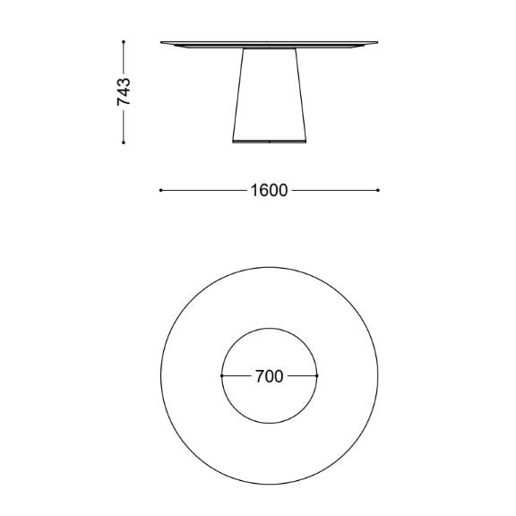 MATERIC - Round dining table with Lazy Susan (Dimension - Ø 1600 x H. 743 mm / Base - Matt Satin Stainless Steel (R28))