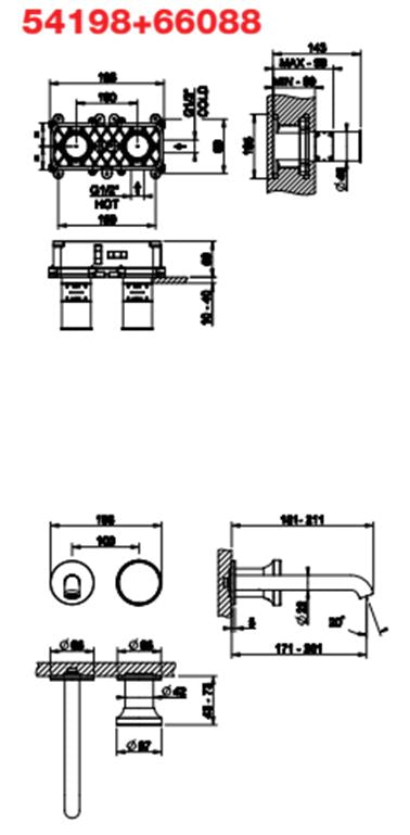 ORIGINI - wall-mounted basin mixer (66088 + 54198)