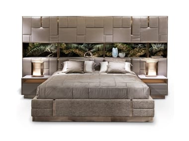 BELOVED ART - Glass and steel bed with upholstered headboard by Visionnaire