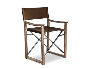 CLAP - Folding tanned leather chair with armrests by I 4 Mariani