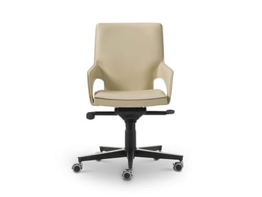 SHU - Swivel tanned leather office chair with castors with 5-Spoke base by I 4 Mariani