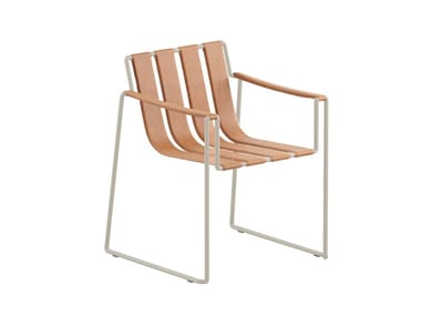 STRAPPY - Sled base Imitation leather garden chair with armrests by Royal Botania