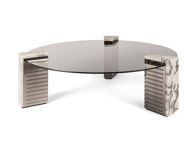 ADMETO - Round glass and steel coffee table for living room by Visionnaire