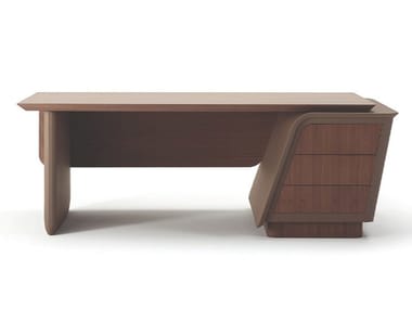 BLUES - Rectangular walnut workstation desk with drawers by Turri