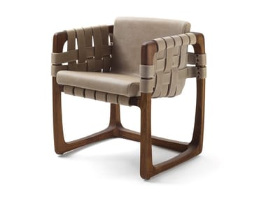 BUNGALOW - Sled base leather and solid wood chair with armrests by Riva 1920