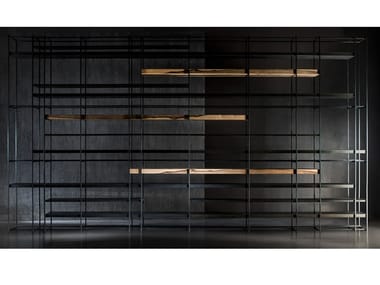 CAGE LAYER - Metal bookcase with wooden shelves by Henge