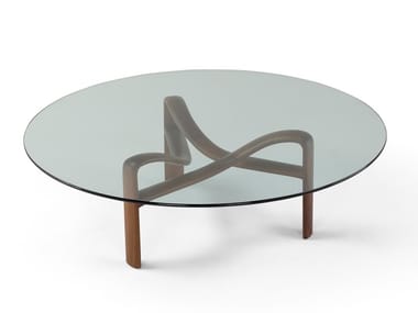 TWISTER - Round wood and glass coffee table by Amura