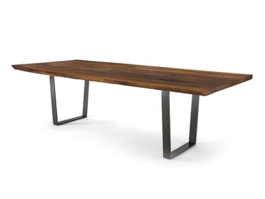 D.T. TABLE NATURAL SIDES - Rectangular dining table with solid wood top and iron base by Riva 1920