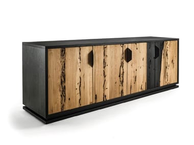 FIRE LOW - Lowboard in solid wood and blockboard with doors by Riva 1920
