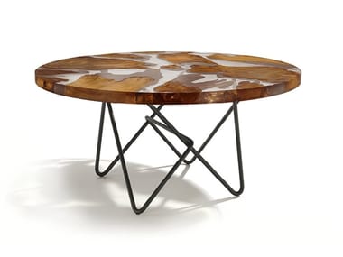 KAURI EARTH - Round table with resin and Kauri wood top and iron base by Riva 1920