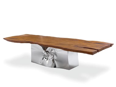 KAURI RIFLESSI MILLENARI - Rectangular table with top in Kauri wood and steel base by Riva 1920