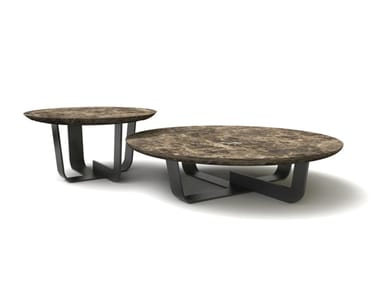 KOHI MARBLE - Low round coffee table with marble top and iron base by Riva 1920