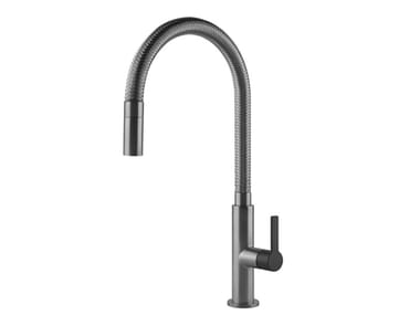 MESH - Nickel kitchen mixer tap with spray by Gessi
