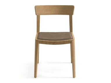 MIA LEATHER - Solid wood chair with leather integrated cushion by Riva 1920