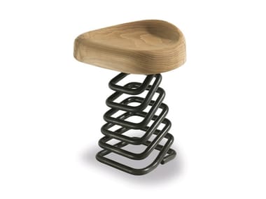 MOLLA - Low solid ceda rwood stool with iron base by Riva 1920