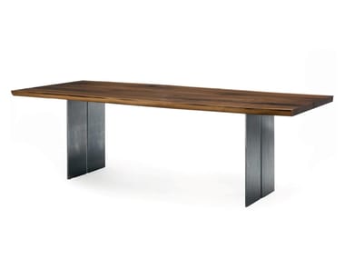 NATURA PLANK - Rectangular table with solid wood top and iron base by Riva 1920