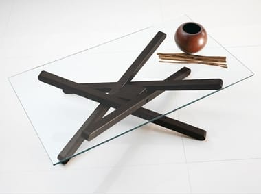 SHANGAI - Low wood and glass coffee table by Riflessi