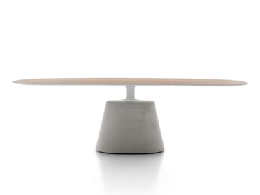 ROCK TABLE MAXI - Cement dining table with wooden top by MDF Italia