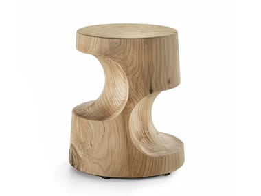 SLALOM - Low solid cedar wood stool with footrest by Riva 1920