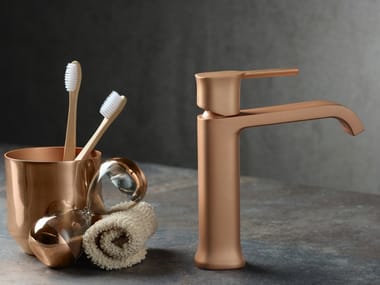 TAORMINA FROSTED ROSE GOLD - Countertop single handle washbasin mixer by Ritmonio