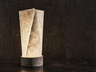 TEO - Rice paper and stone table lamp by Salvatori
